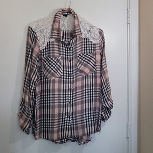 Hannah Women's Plaid Lace Blouse Size Large